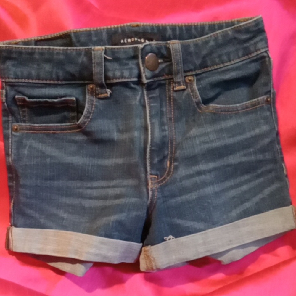 Aeropostale High Rise Midi Jean Stretch Shorts Size 2 Junior